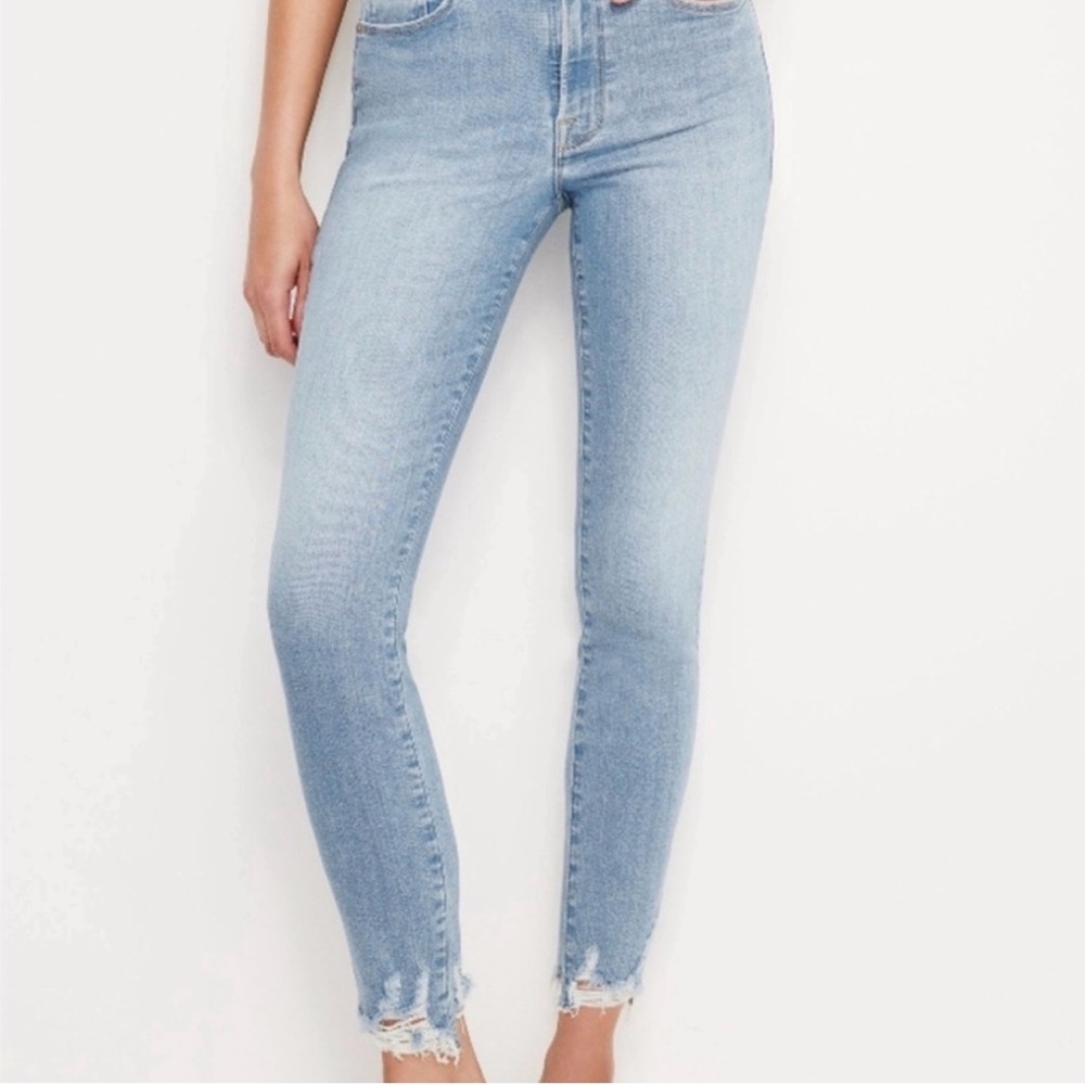 Good American Good Waist Skinny Jeans Raw Hem Light Wash Size 8/29 NWOT